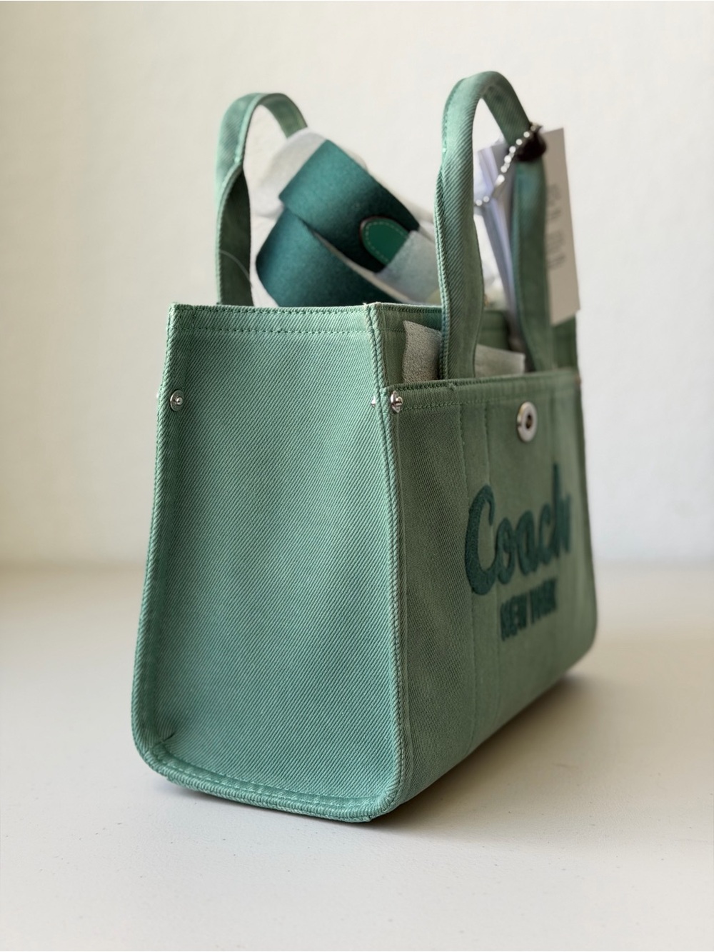 Coach Denim Cargo Tote 26 in Ivy - Picture 4 of 11